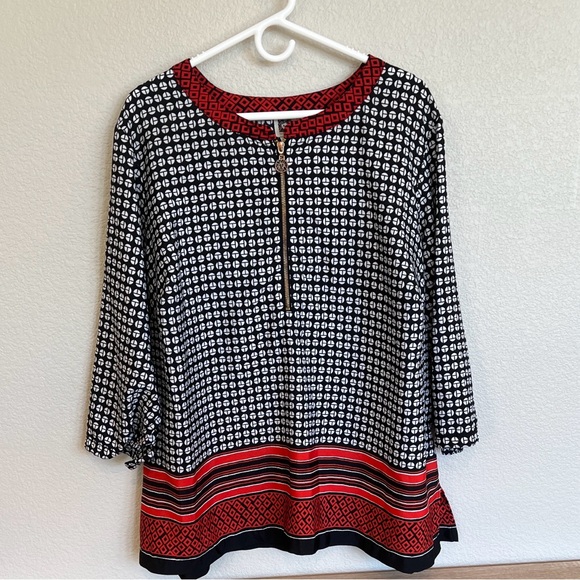 Anne Klein Black and Red Patterned Tunic - Picture 3 of 4